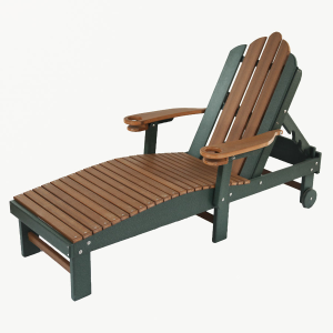 A brown and green chaise lounger chair sitting at an angle.